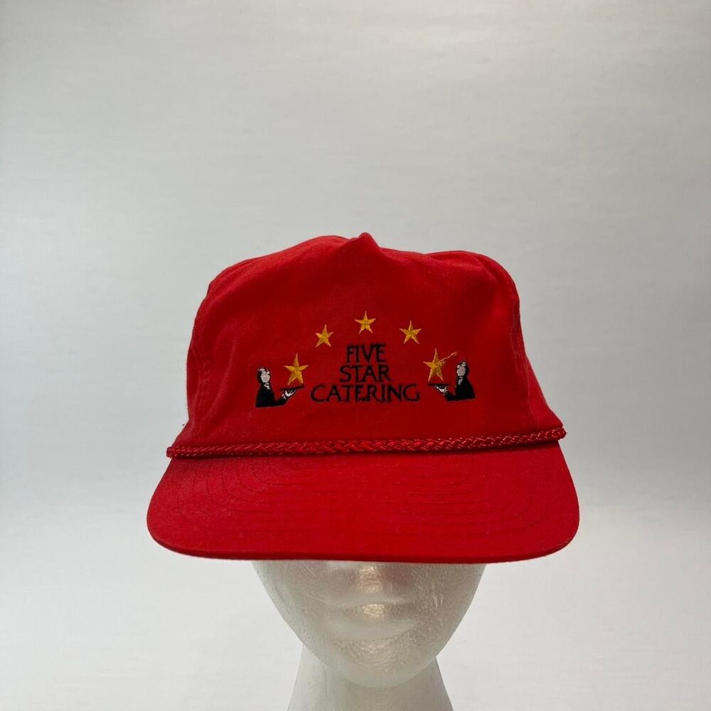Vintage Five Star Catering Red/Yellow Hat Cap Snapback Rope Corded Hat